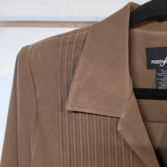 Y2K Positive Attitude Brown Faux Suede Pleated Jacket Dress Set Women L Neutral - Picture 4 of 15